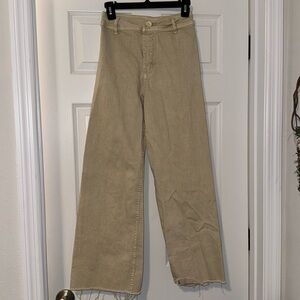khaki boot-legged pants, denim material